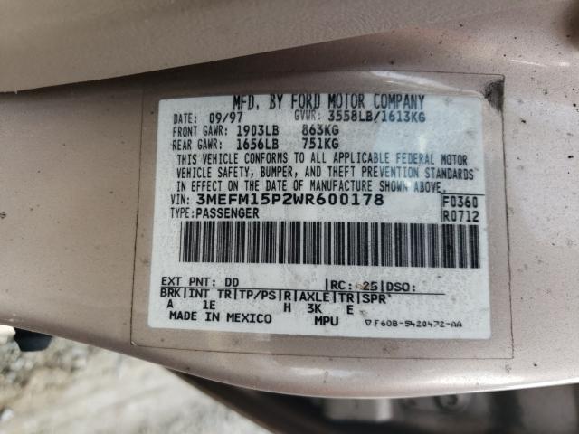 Photo 10 from auction – 1998 MERCURY TRACER LS with VIN 3MEFM15P2WR600178
