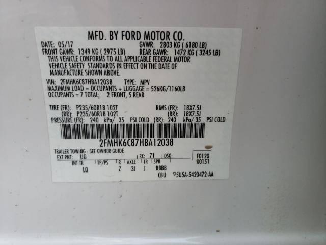 Photo 10 from auction – 2017 FORD FLEX SEL with VIN 2FMHK6C87HBA12038