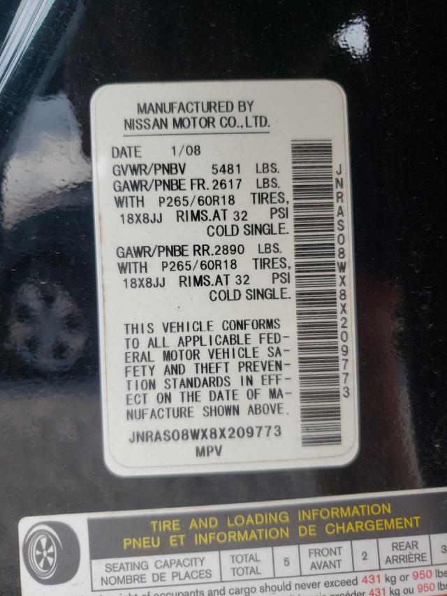 Photo 10 from auction – 2008 INFINITI FX35 with VIN JNRAS08WX8X209773