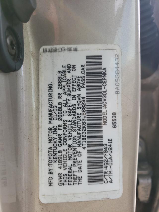 Photo 10 from auction – 2003 TOYOTA CAMRY LE with VIN 4T1BE32K63U688234