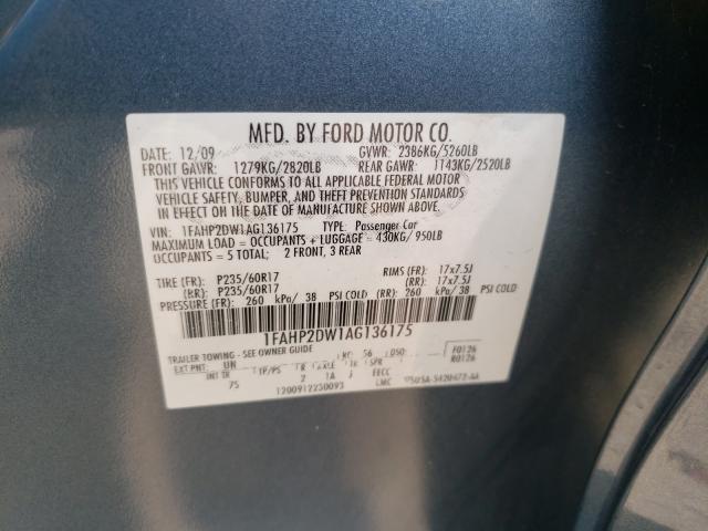 Photo 10 from auction – 2010 FORD TAURUS SE with VIN 1FAHP2DW1AG136175
