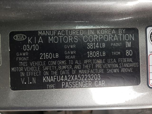 Photo 10 from auction – 2010 KIA FORTE EX with VIN KNAFU4A2XA5223203