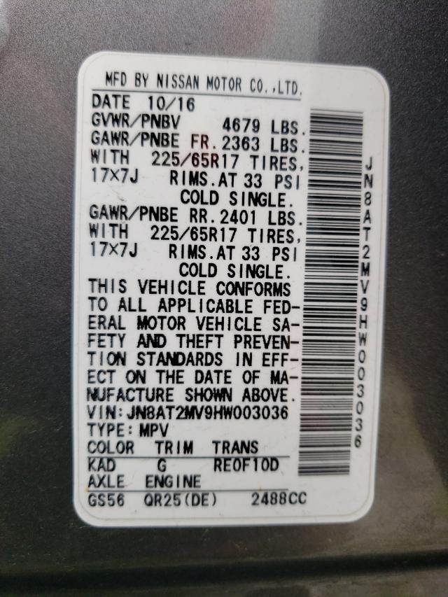 Photo 10 from auction – 2017 NISSAN ROGUE S with VIN JN8AT2MV9HW003036