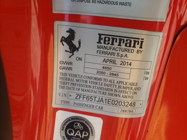 Photo 10 from auction – 2014 FERRARI CALIFORNIA with VIN ZFF65TJA1E0203248