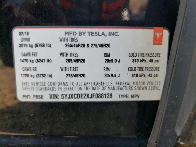 Photo 10 from auction – 2018 TESLA MODEL X with VIN 5YJXCDE2XJF088128