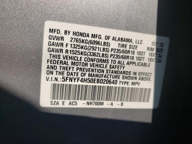 Foto 10 de la subasta – 2014 HONDA PILOT EXL con VIN 5FNYF4H50EB020640