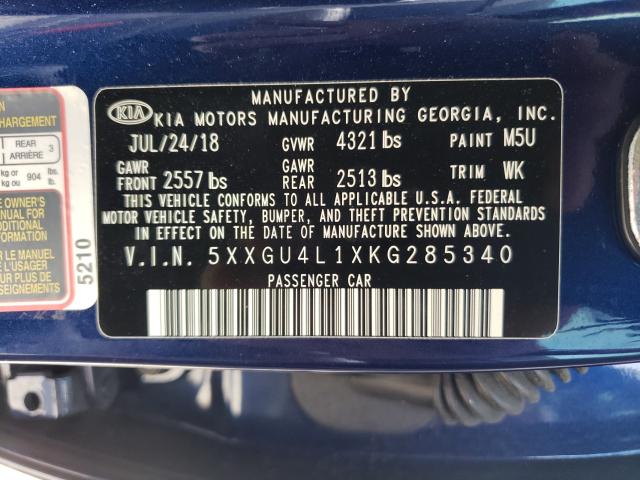 Photo 10 from auction – 2019 KIA OPTIMA EX with VIN 5XXGU4L1XKG285340