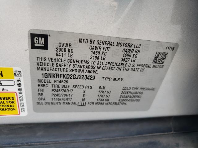Zdjęcie 10 z aukcji – 2016 CHEVROLET TRAVERSE L z VIN 1GNKRFKD2GJ220429