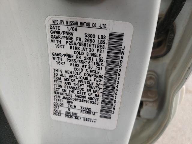 Photo 10 from auction – 2004 NISSAN PATHFINDER with VIN JN8DR09Y34W910393