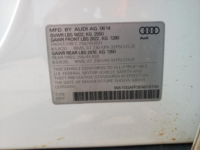 Photo 10 from auction – 2015 AUDI Q5 PREMIUM with VIN WA1DGAFP3FA016746