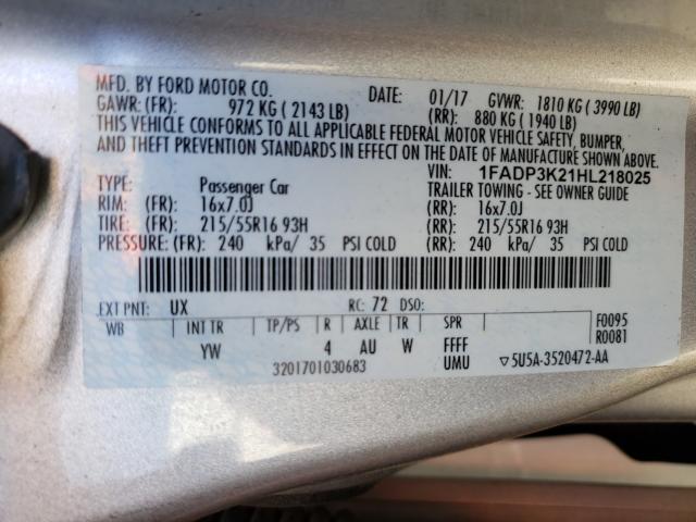 Photo 10 from auction – 2017 FORD FOCUS SE with VIN 1FADP3K21HL218025
