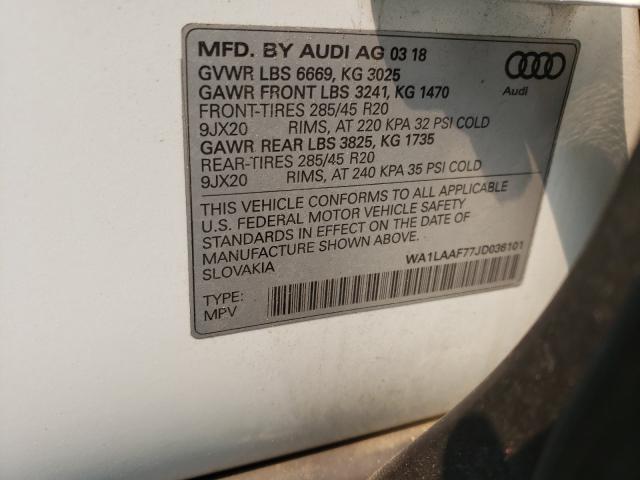 Photo 10 from auction – 2018 AUDI Q7 PREMIUM with VIN WA1LAAF77JD036101