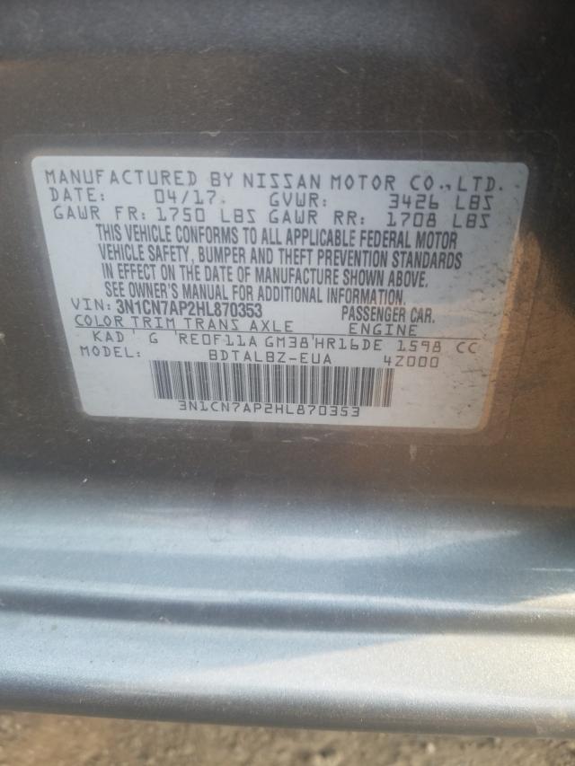 Photo 10 from auction – 2017 NISSAN VERSA S with VIN 3N1CN7AP2HL870353