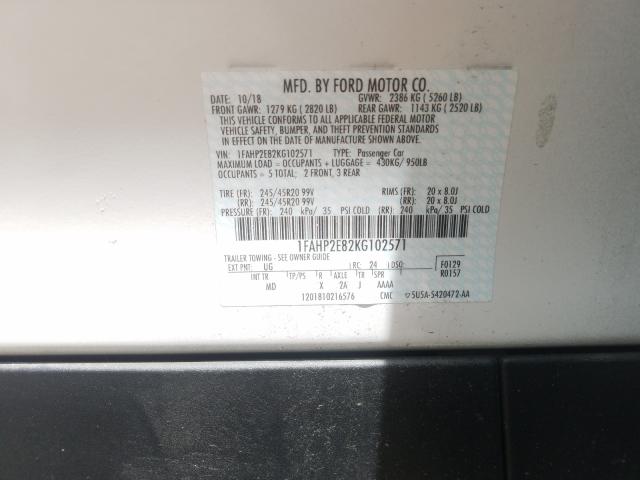 Photo 10 from auction – 2019 FORD TAURUS SEL with VIN 1FAHP2E82KG102571