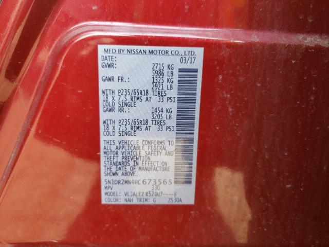 Photo 10 from auction – 2017 NISSAN PATHFINDER with VIN 5N1DR2MN4HC673565