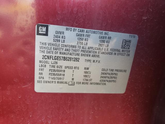 Photo 10 from auction – 2011 CHEVROLET EQUINOX LT with VIN 2CNFLGE57B6281282