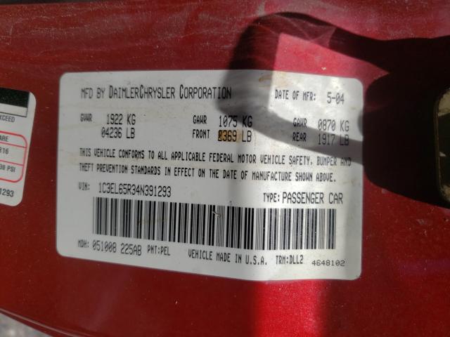 Photo 10 from auction – 2004 CHRYSLER SEBRING LI with VIN 1C3EL65R34N391293
