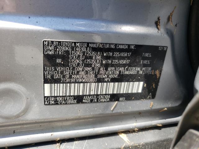 Photo 10 from auction – 2019 TOYOTA RAV4 LE with VIN 2T3H1RFV8KW003833