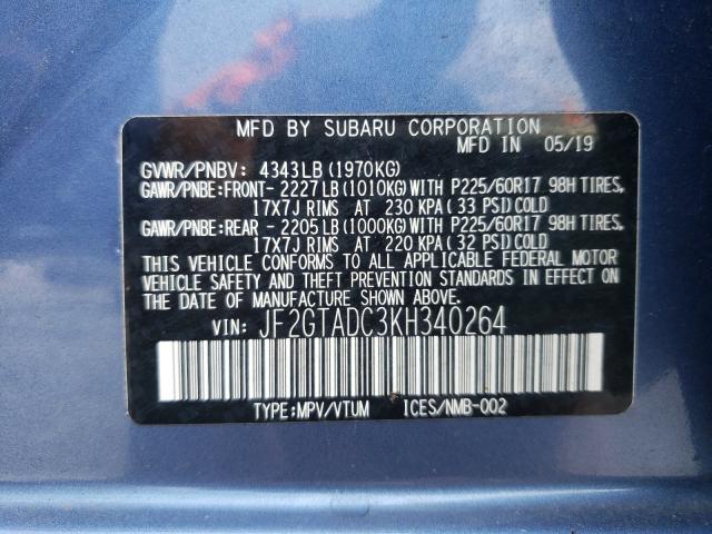 Photo 10 from auction – 2019 SUBARU CROSSTREK with VIN JF2GTADC3KH340264