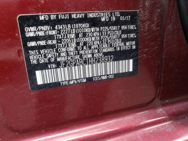 Photo 10 from auction – 2017 SUBARU CROSSTREK with VIN JF2GPABC1HH238932