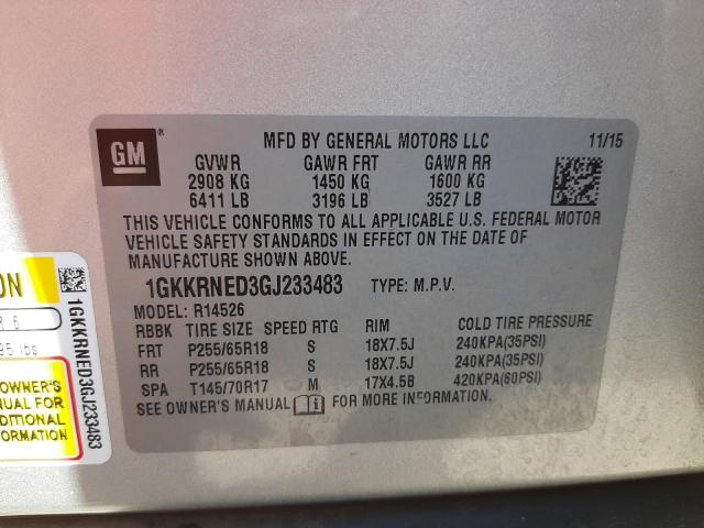 Photo 10 from auction – 2016 GMC ACADIA SLE with VIN 1GKKRNED3GJ233483
