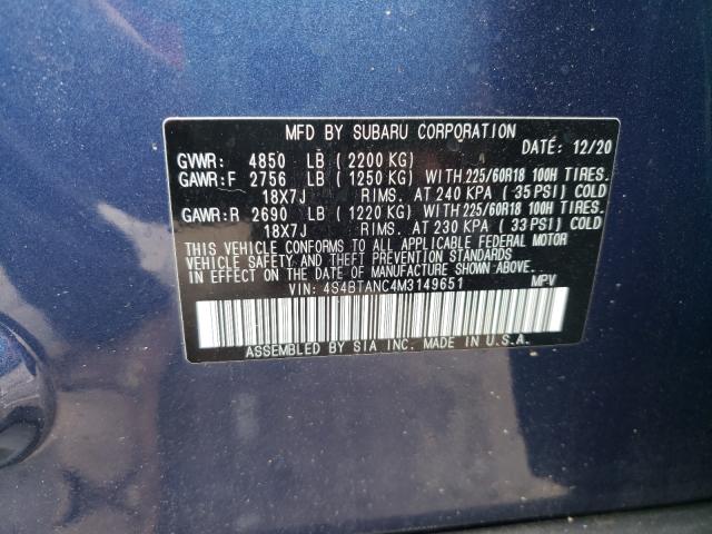 Photo 10 from auction – 2021 SUBARU OUTBACK LI with VIN 4S4BTANC4M3149651