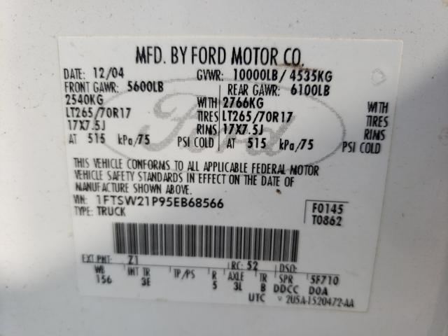Photo 10 from auction – 2005 FORD F250 SUPER with VIN 1FTSW21P95EB68566