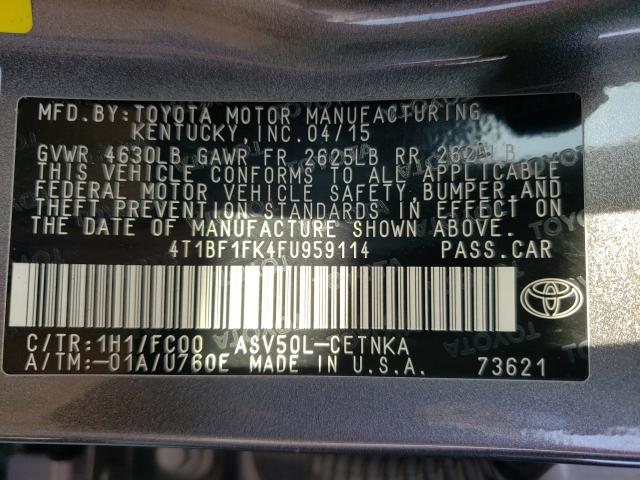 Photo 10 from auction – 2015 TOYOTA CAMRY LE with VIN 4T1BF1FK4FU959114