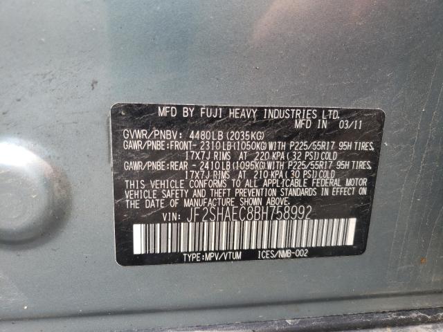 Photo 10 from auction – 2011 SUBARU FORESTER L with VIN JF2SHAEC8BH758992