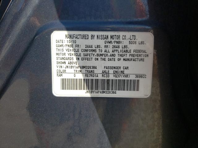 Photo 10 from auction – 2011 INFINITI M37 with VIN JN1BY1AP4BM326384