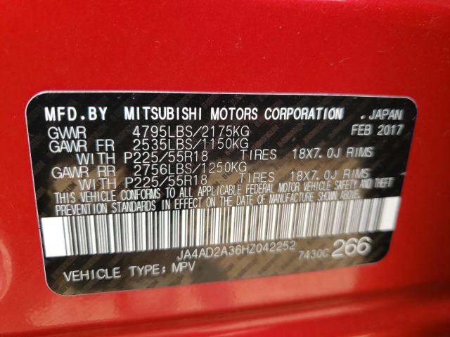 Photo 10 from auction – 2017 MITSUBISHI OUTLANDER with VIN JA4AD2A36HZ042252