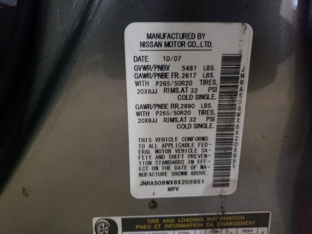 Photo 10 from auction – 2008 INFINITI FX35 with VIN JNRAS08WX8X205951