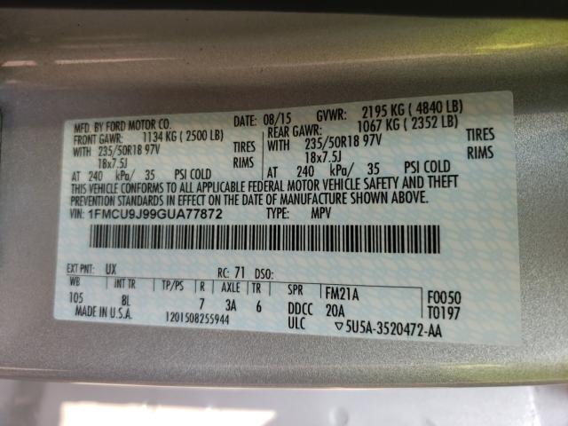 Photo 10 from auction – 2016 FORD ESCAPE TIT with VIN 1FMCU9J99GUA77872