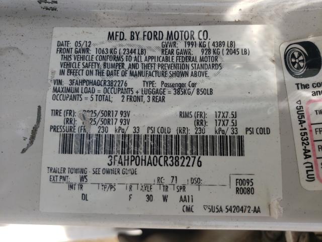 Photo 10 from auction – 2012 FORD FUSION SE with VIN 3FAHP0HA0CR382276