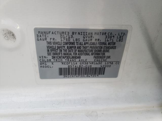 Photo 10 from auction – 2013 NISSAN VERSA S with VIN 3N1CN7AP3DL869349