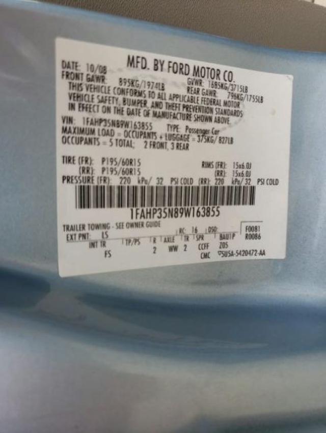 Photo 10 from auction – 2009 FORD FOCUS SE with VIN 1FAHP35N89W163855