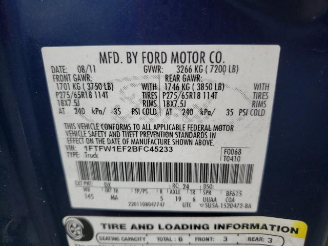 Photo 10 from auction – 2011 FORD F150 SUPER with VIN 1FTFW1EF2BFC45233