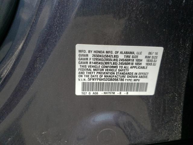 Photo 10 from auction – 2016 HONDA PILOT EXL with VIN 5FNYF6H52GB098786