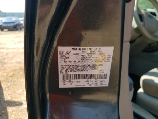 Photo 10 from auction – 2008 FORD ESCAPE XLT with VIN 1FMCU03Z38KB51082