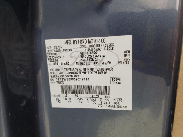 Photo 10 from auction – 2005 FORD F250 SUPER with VIN 1FTSW20P95EC19114