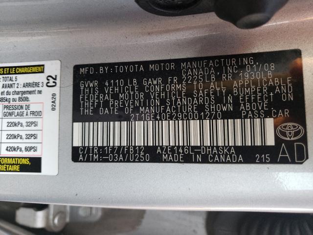 Photo 10 from auction – 2009 TOYOTA COROLLA MA with VIN 2T1GE40E29C001270