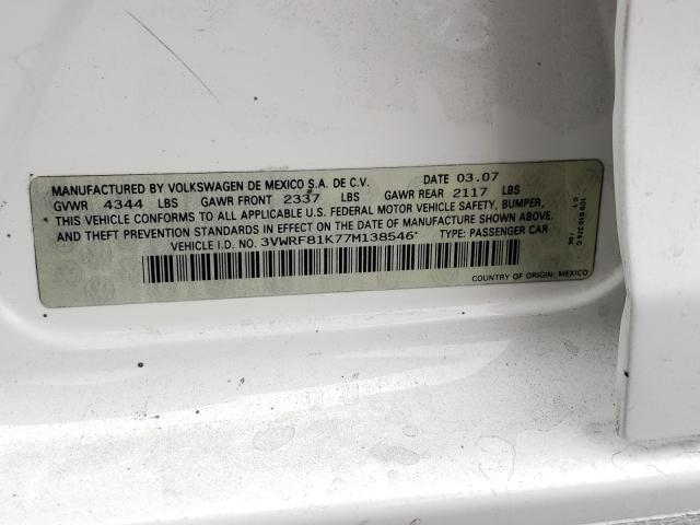 Photo 10 from auction – 2007 VOLKSWAGEN JETTA 2.5 with VIN 3VWRF81K77M138546