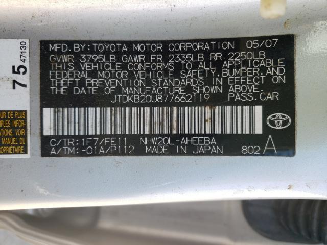 TOYOTA PRIUS 2007 with VIN JTDKB20U877662119 - Photo from auction