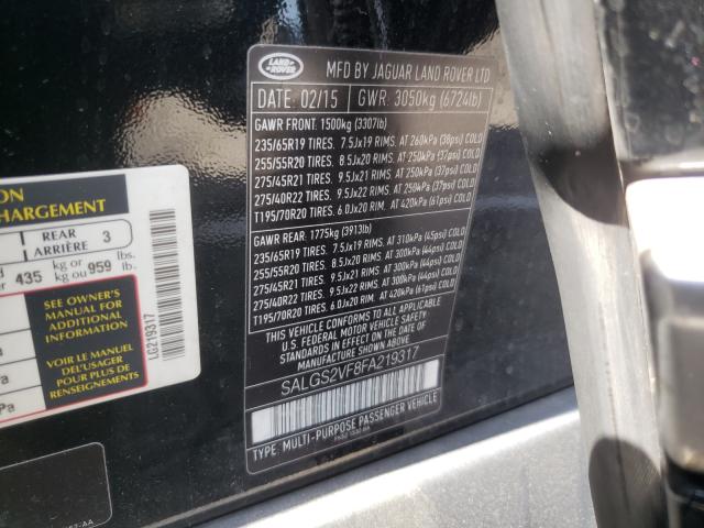 Photo 10 from auction – 2015 LAND ROVER RANGE ROVE with VIN SALGS2VF8FA219317