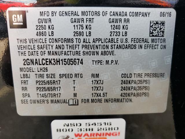 Photo 10 from auction – 2017 CHEVROLET EQUINOX LT with VIN 2GNALCEK3H1505674