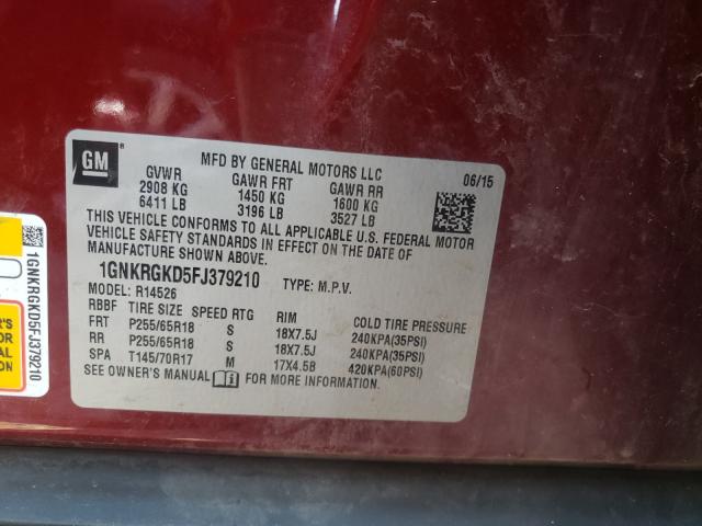 Photo 10 from auction – 2015 CHEVROLET TRAVERSE L with VIN 1GNKRGKD5FJ379210