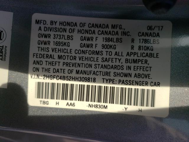 Photo 10 from auction – 2017 HONDA CIVIC LX with VIN 2HGFC4B52HH309818
