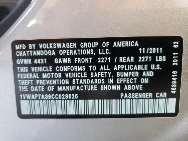 Photo 10 from auction – 2012 VOLKSWAGEN PASSAT S with VIN 1VWAP7A39CC028025