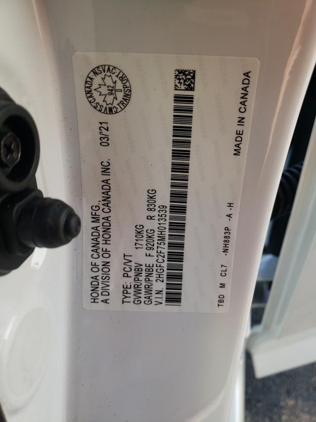 Photo 10 from auction – 2021 HONDA CIVIC EX with VIN 2HGFC2F75MH013539