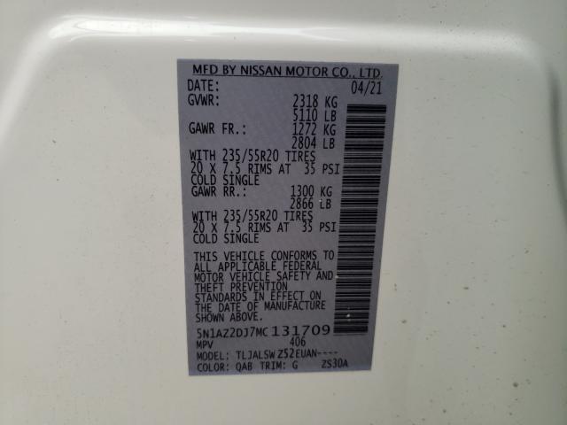 Photo 10 from auction – 2021 NISSAN MURANO PLA with VIN 5N1AZ2DJ7MC131709